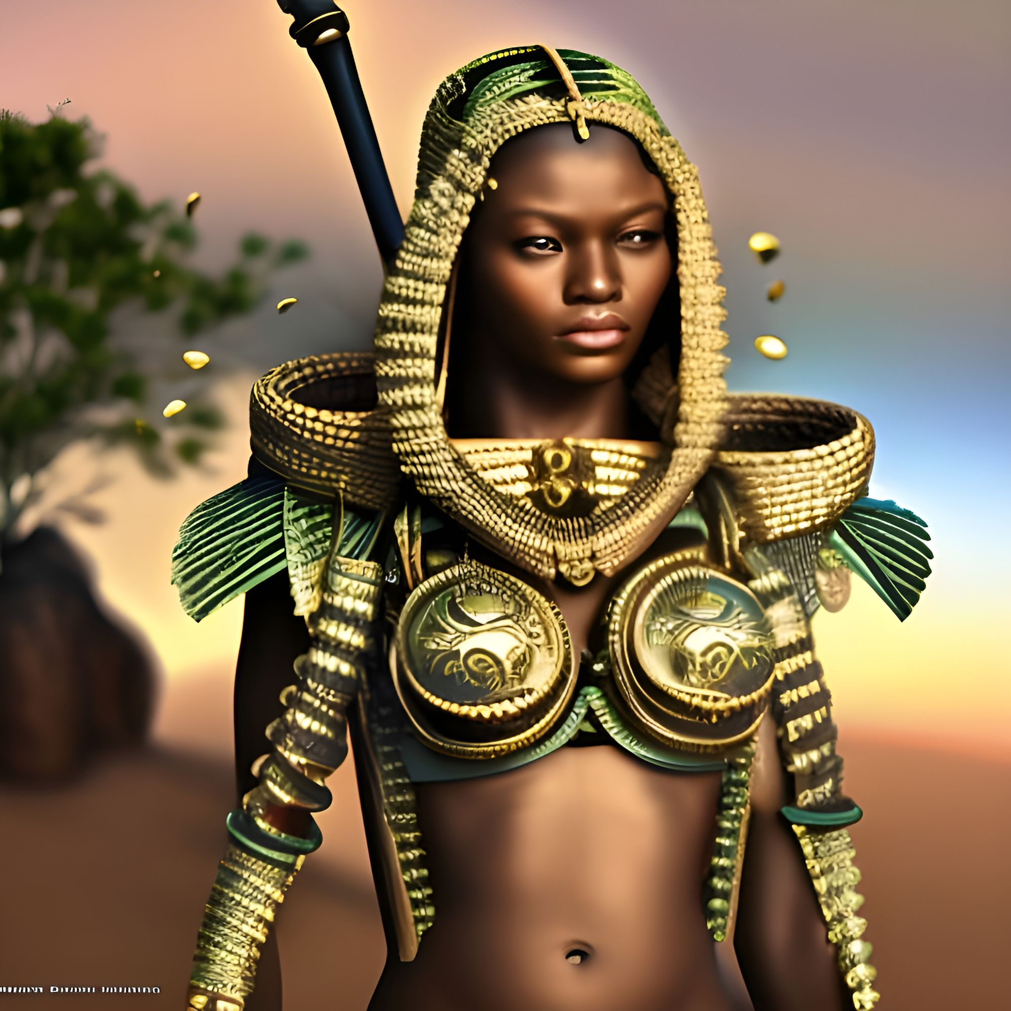 The most beautiful African female warrior, wearing... - AI Art