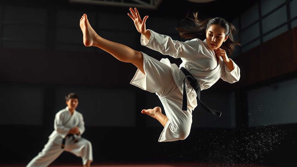 Karate — Mid-Air Kick Freeze  by @Anthi