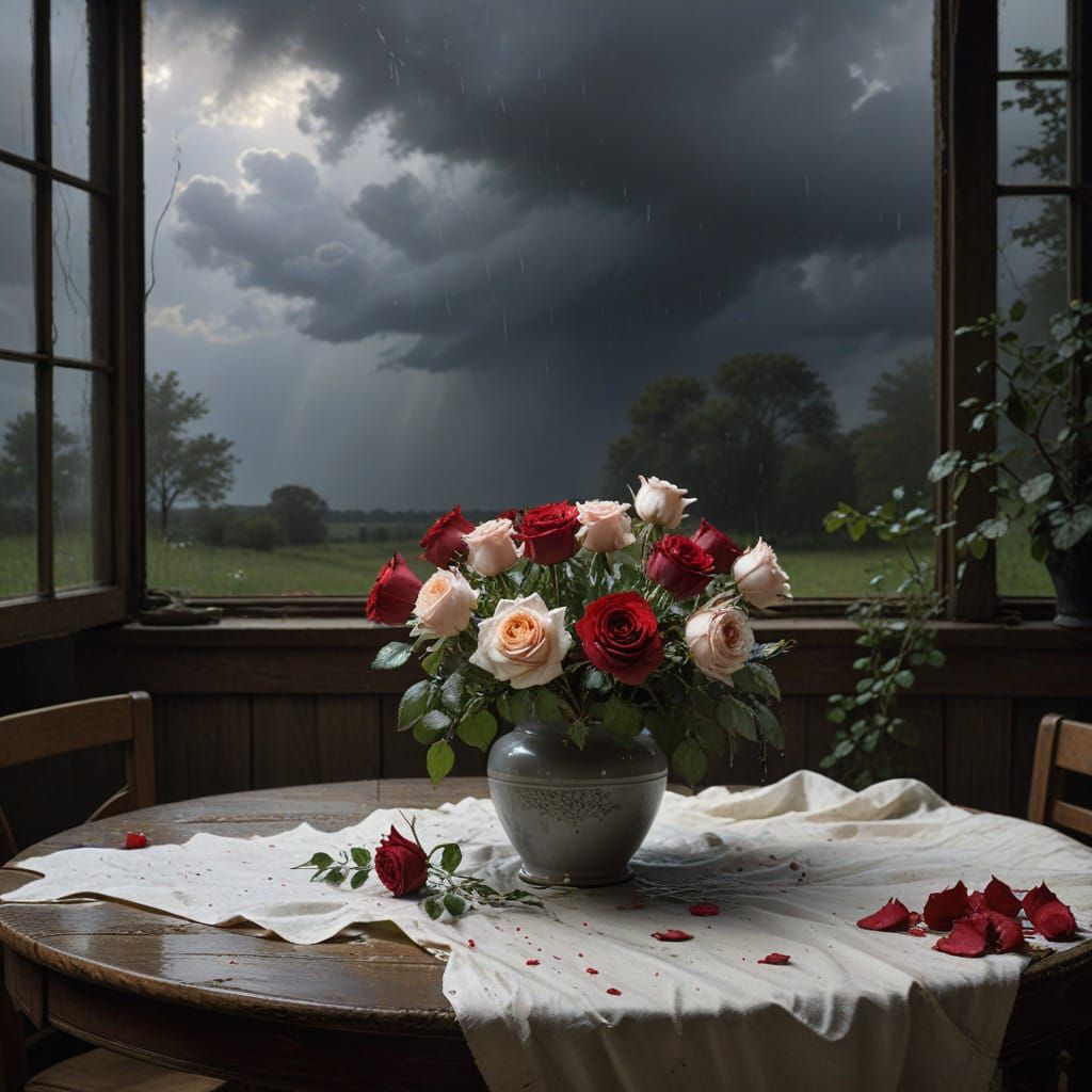 Roses and storm #3  by @Corn Clay