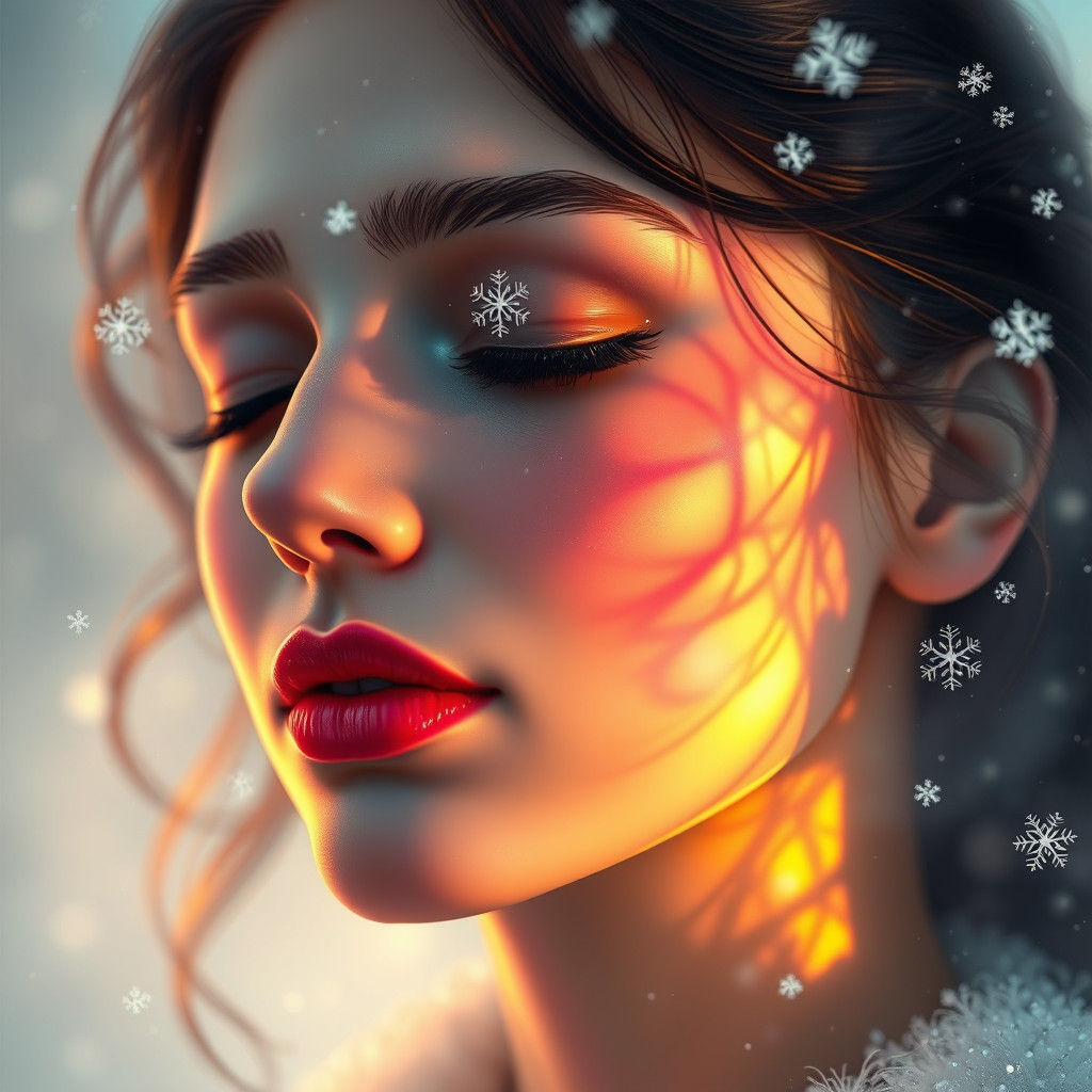 Dreamy Woman in Winter Wonderland, Art Nouveau Style