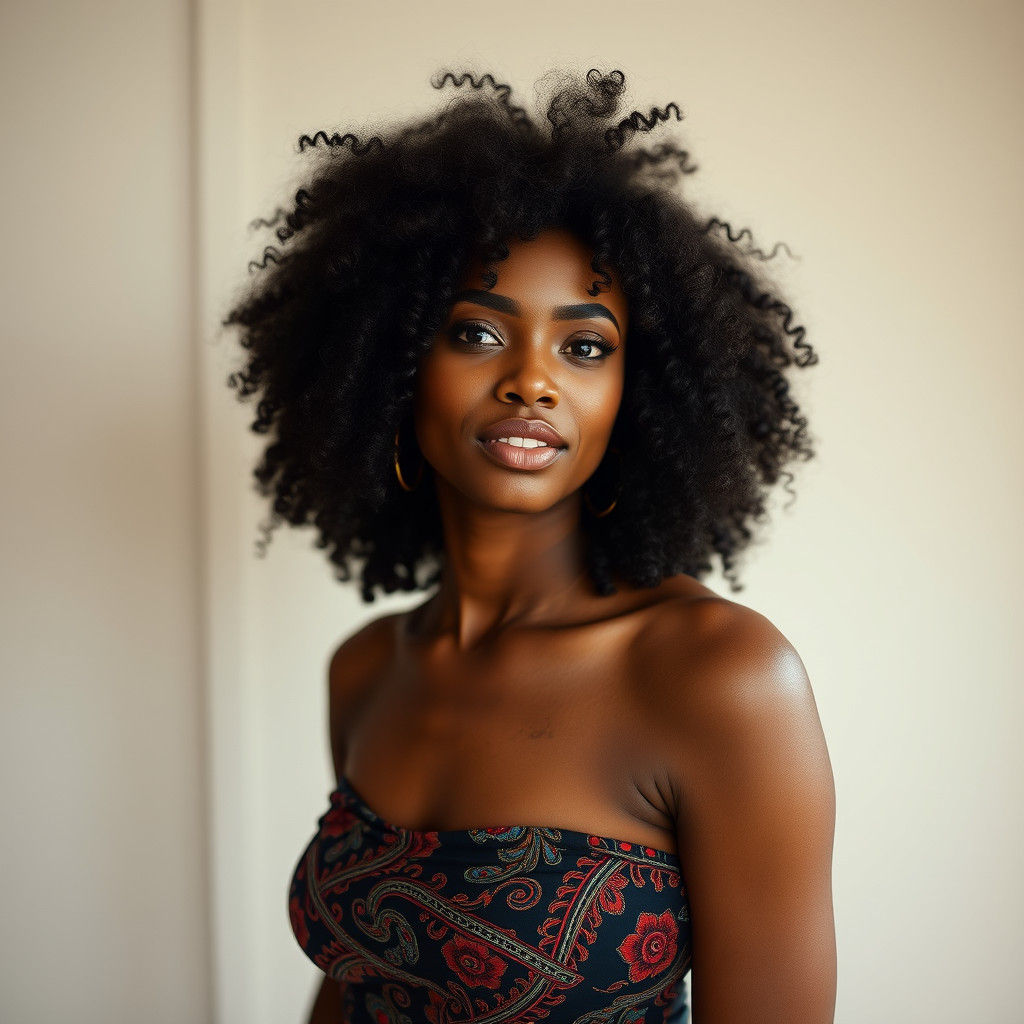 Portrait of a Black Woman with Curly Hair