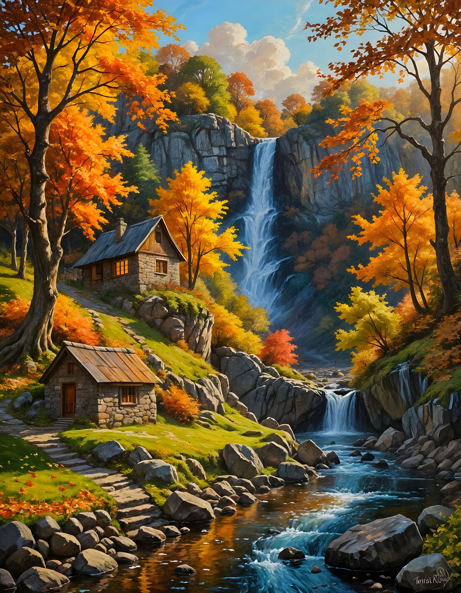 Autumn landscape with waterfall  by @Tatti