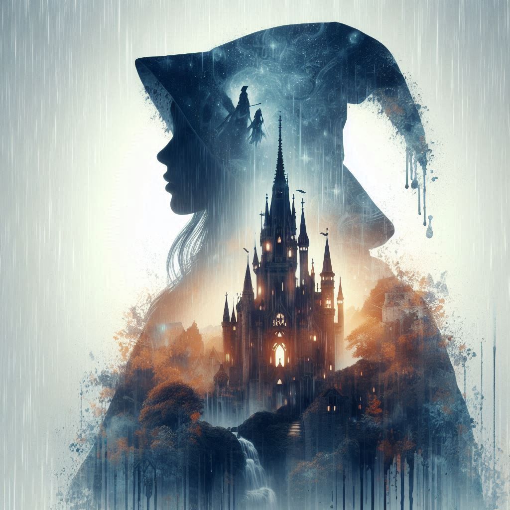 double exposure beautiful fantasy DALL-E 3 portrait landscape..