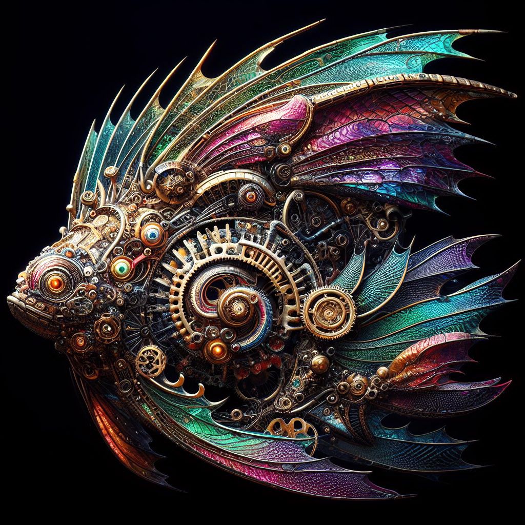 Colorful sci-fi steampunk fish