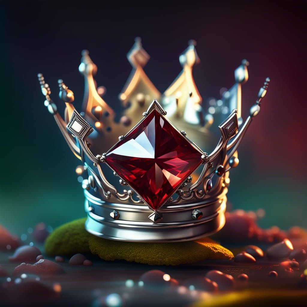 A brilliant solitaire garnet set in a silver crown Hyperreal...