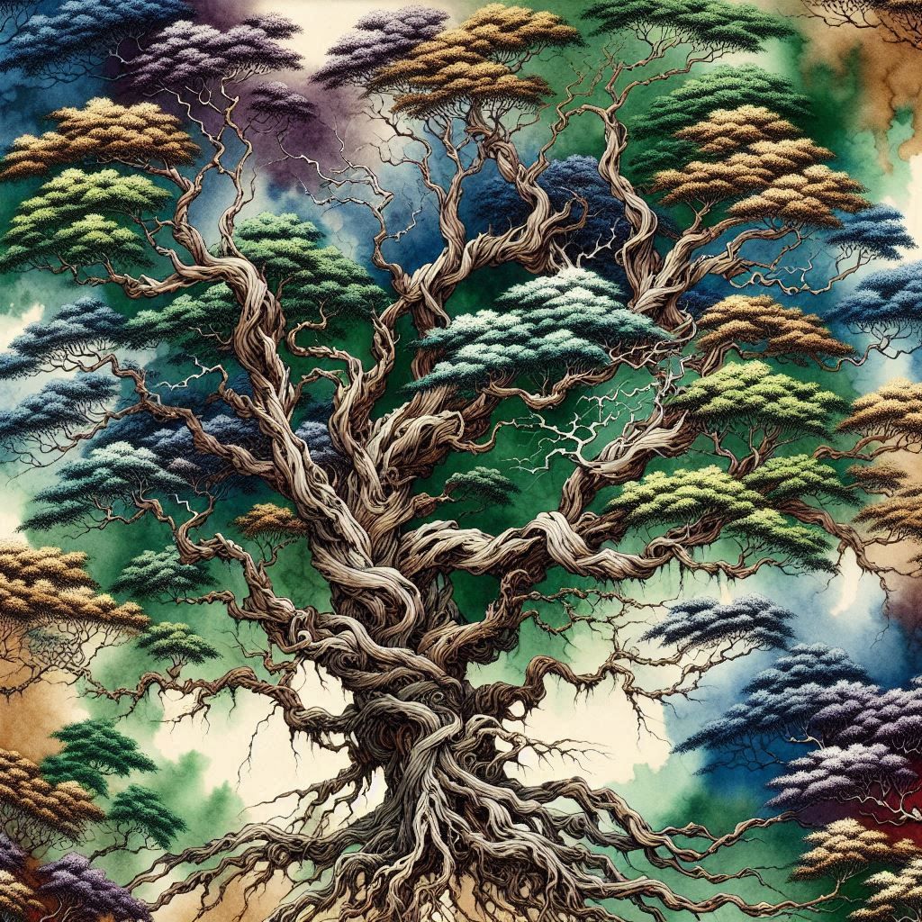 Photorealistic  Elaeocarpus Japanese Ink Art 2