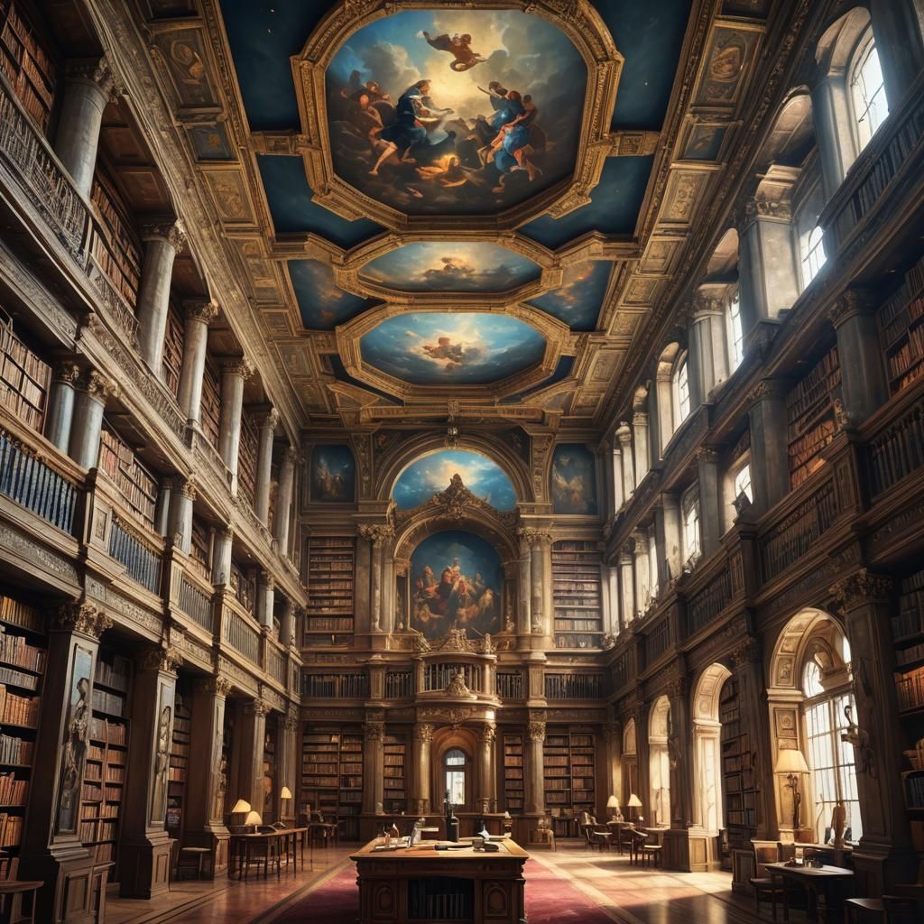 The Libary at Alexradria with painting and scroll to the ceiling  by @TJOmalley