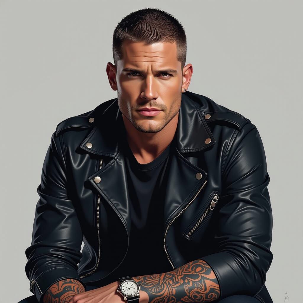 Intense Portrait with Tattoos in Graphic Novel Style