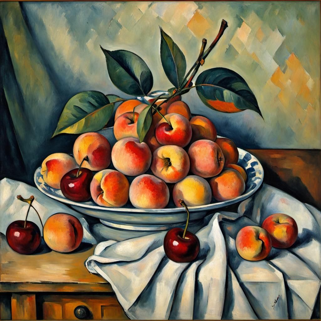 Still Life with cherries and peaches