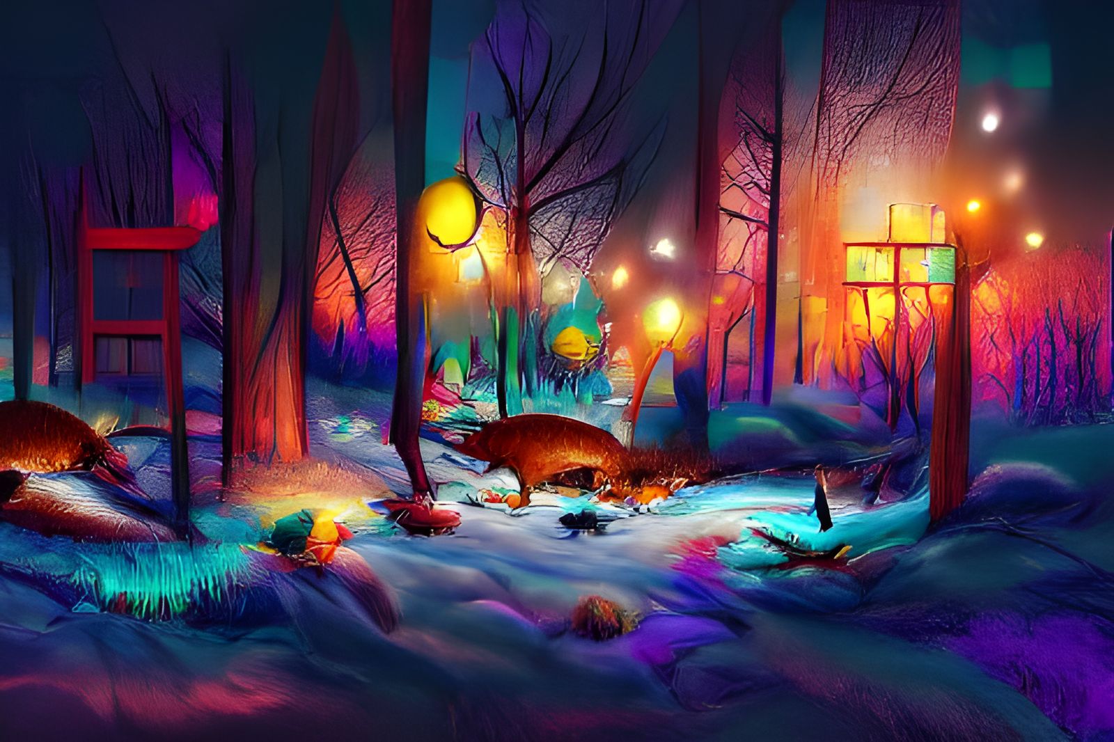 A winter night in the woods