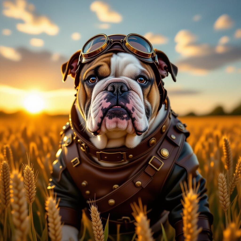 Goblin riding on a bulldog in my back garden