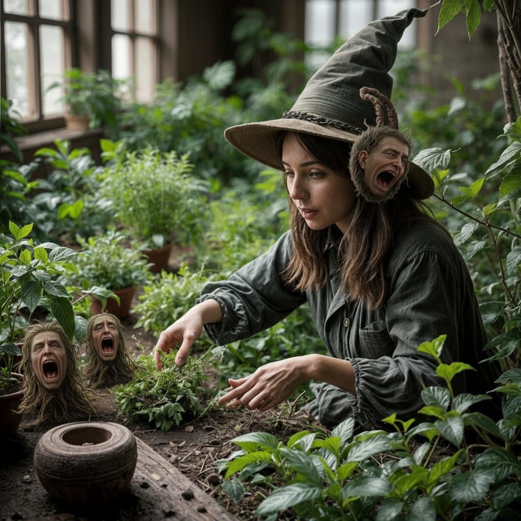A gardener tending to the magical mandrake plants at hogwarts <lora:Dreamy Enchantment:1.0>