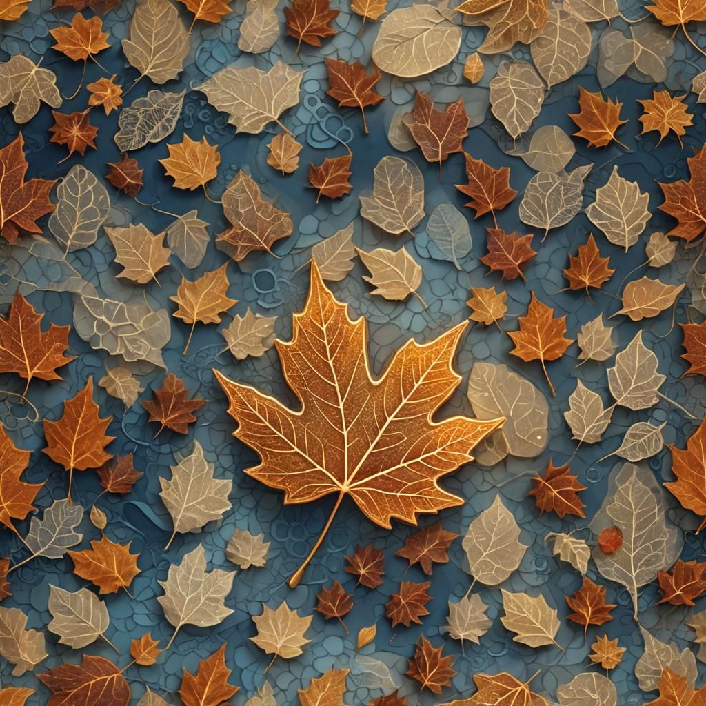 Glowing Autumn Leaf in Art Nouveau Style