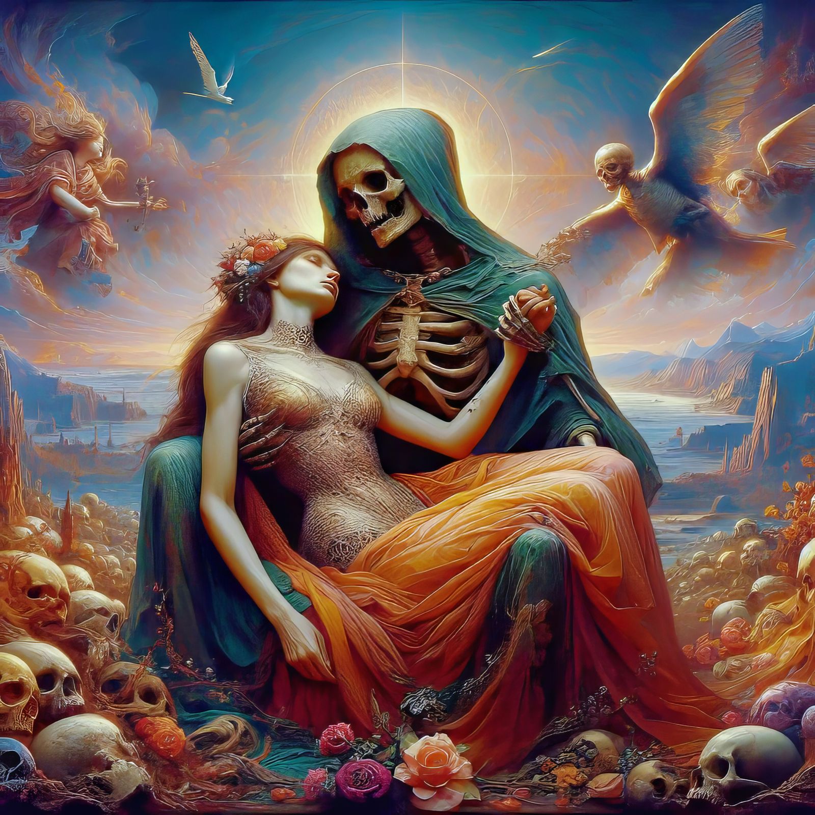 "He loved Death She loved Life He lived for her She died for...