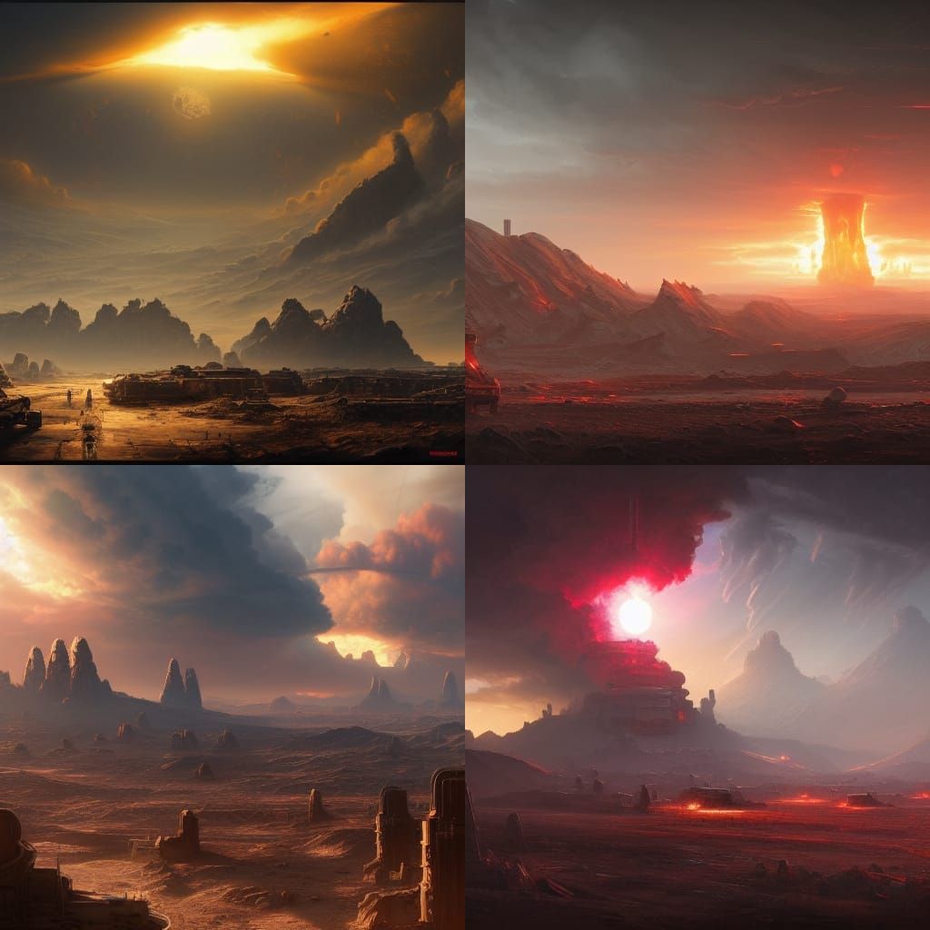 bright and colorful post-apocalyptic nuclear wasteland on sc...