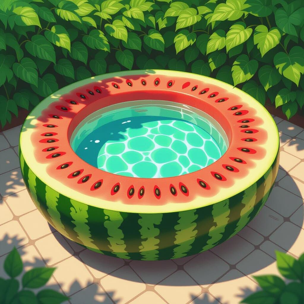 Surreal Watermelon Swimming Pool Under Bright Sunlight