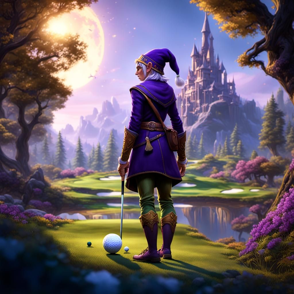 An elf playing golf
