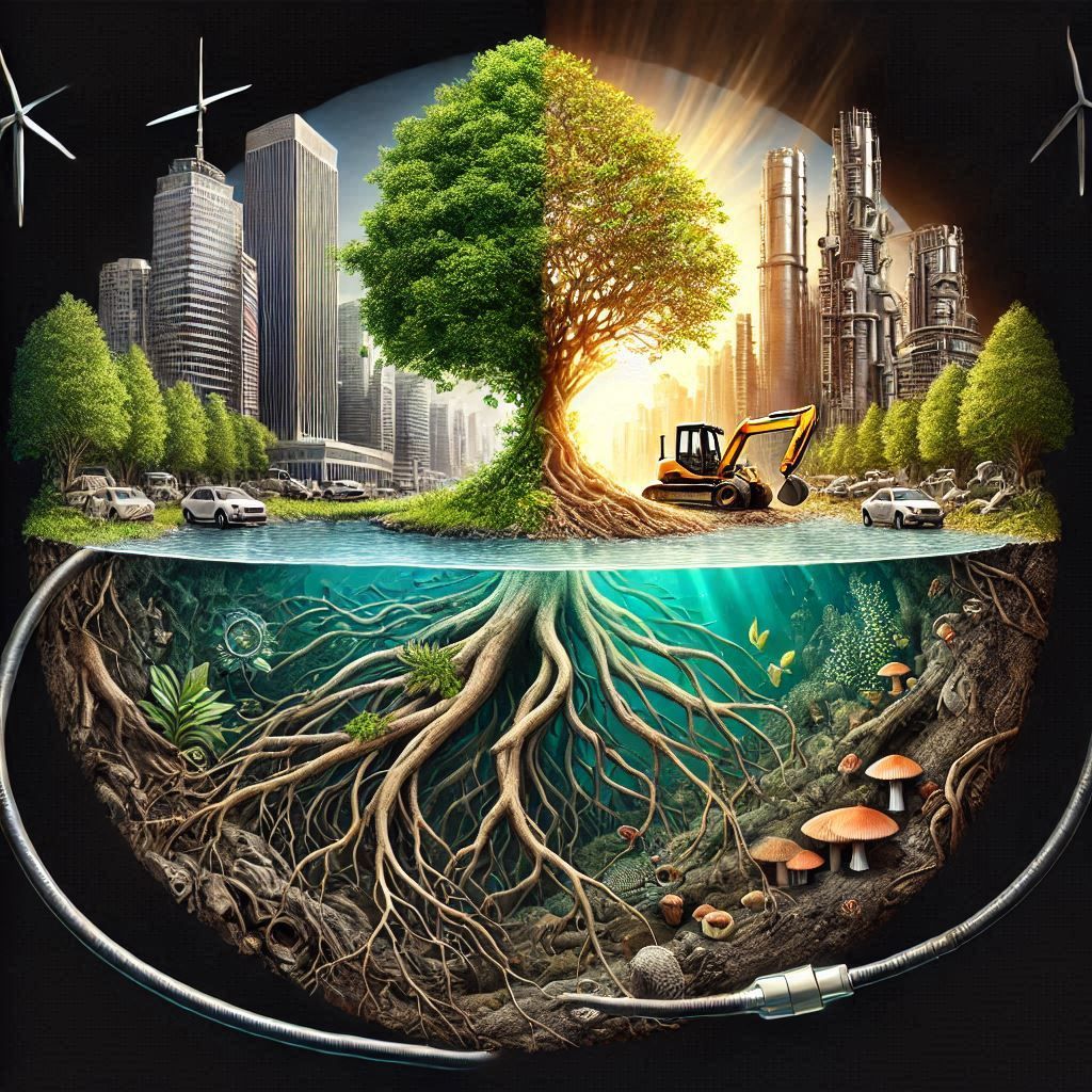 This image tells the story of the deep relationship between technological progress and natural / cultural roots, now mor...