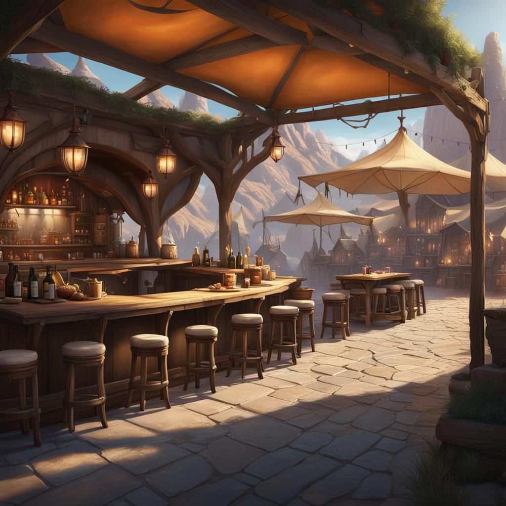 A outdoor tavern in a dessert city
