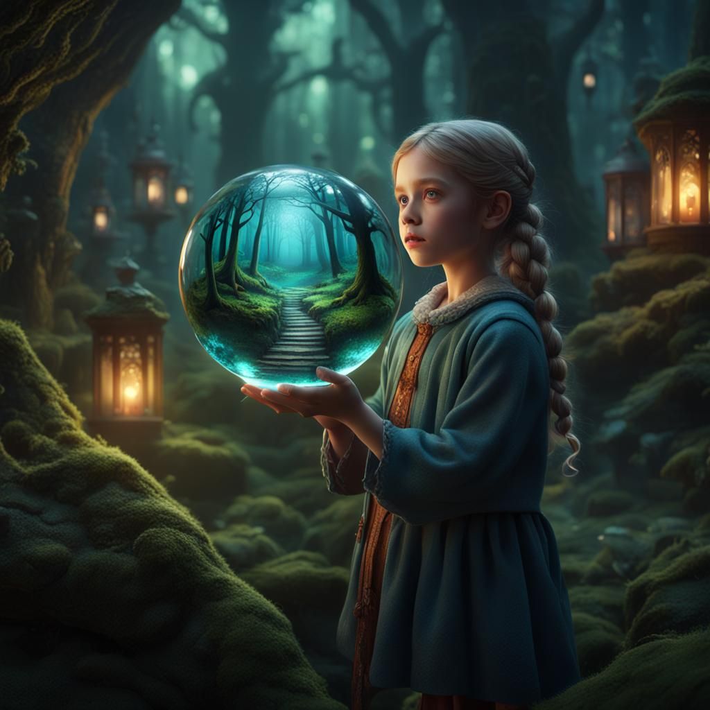 Girl with Magical Crystal Ball: Fantasy Concept Art