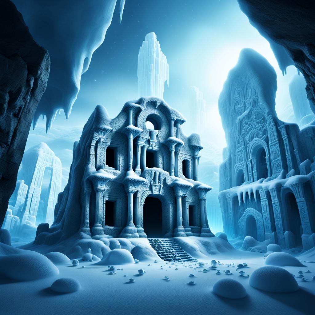 Surreal Antarctic Kingdom: Bioluminescent Ice City