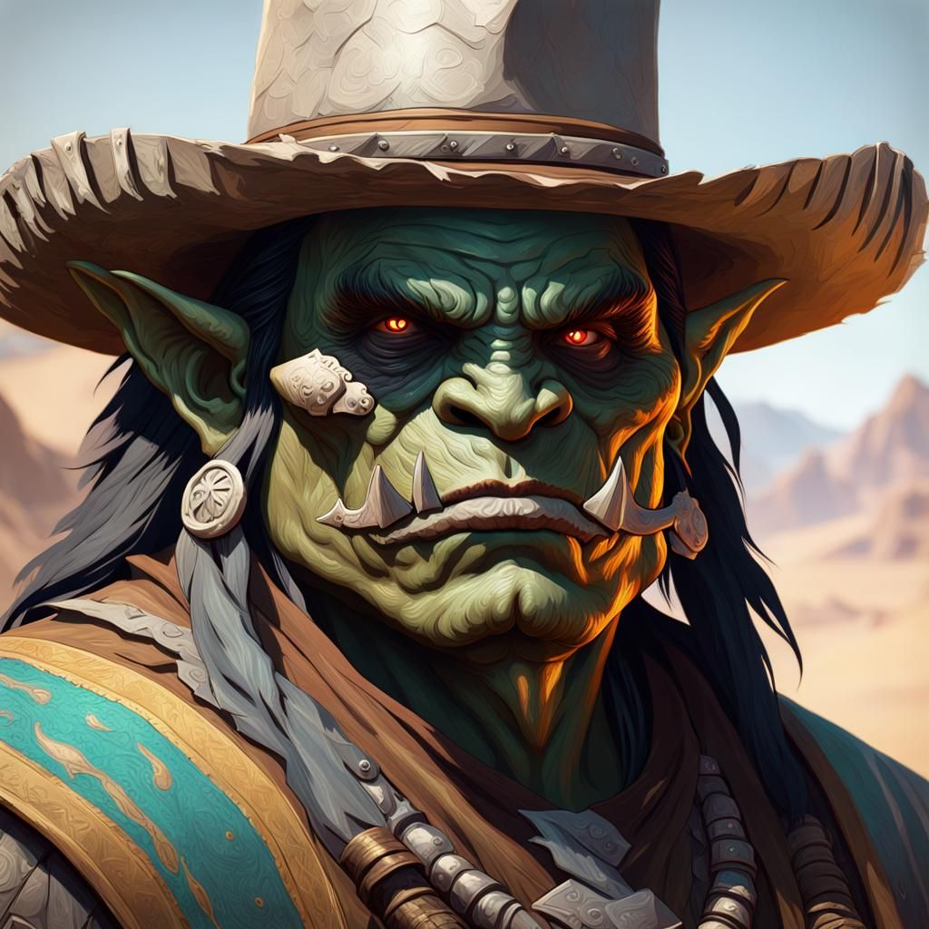 Western fantasy art painterly style Mexican bandito Orc AI Generated