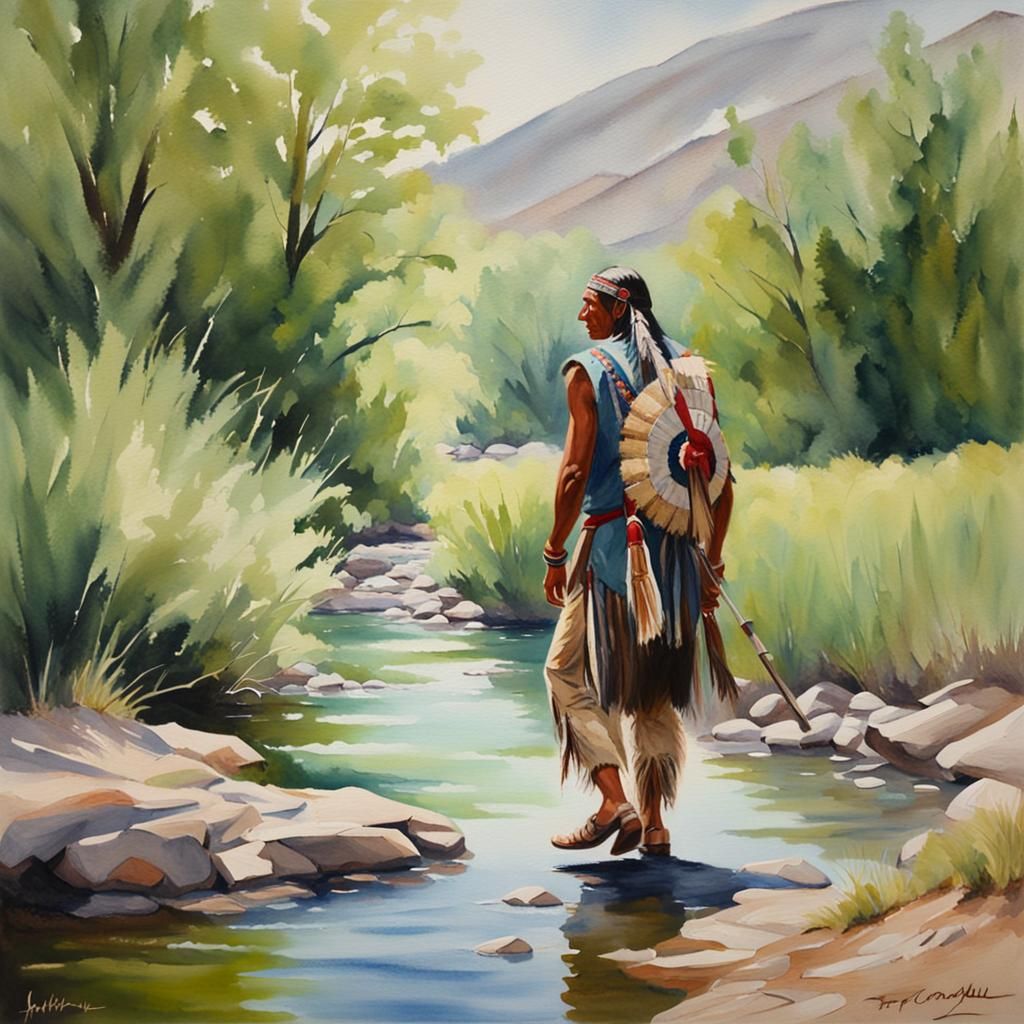 oil painting, realism, impressionism, watercolor, handsome Native ...