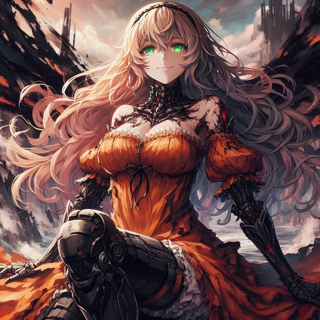 Orange dress, anime woman