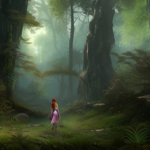 A girl who is sleepwalking in a forest  by @Aubrey 