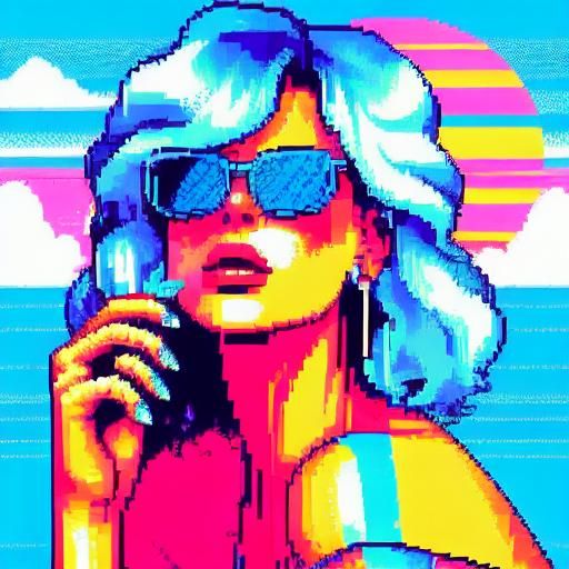 <lora:TidalWaves v1:1.0> Pixel art portrait of a woman retro arcade pixel art vaporwave pastel colors