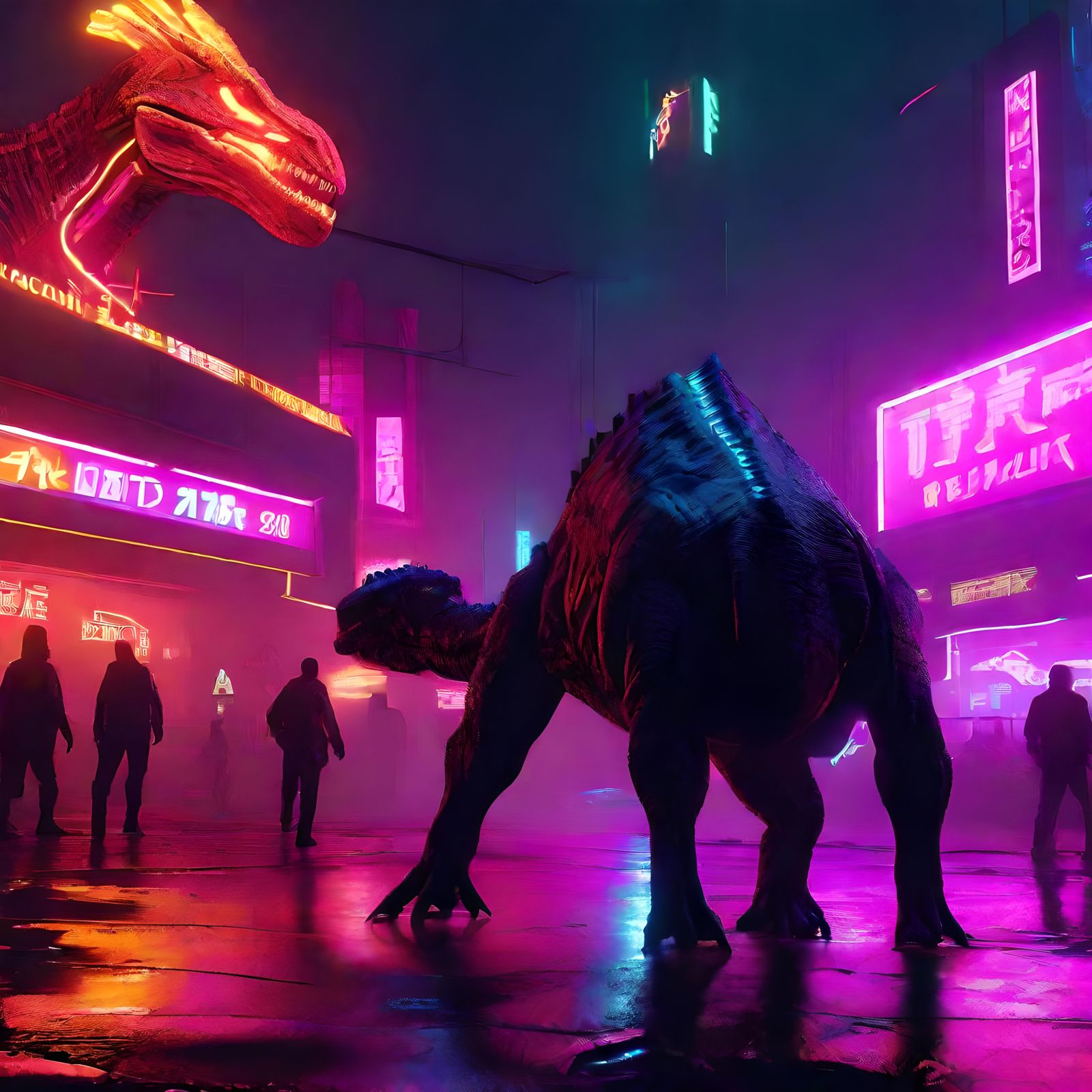 Cyberpunk Dinosaur Attack