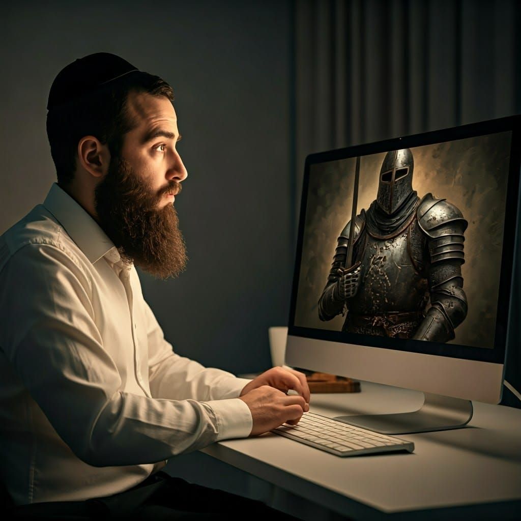 A Haredi Man Confronts Medieval Fantasy in AI Art