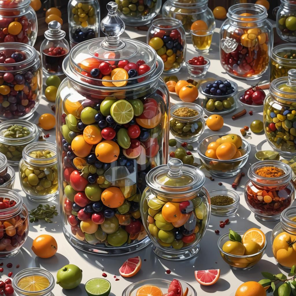 Crystal jar with pickled fruits