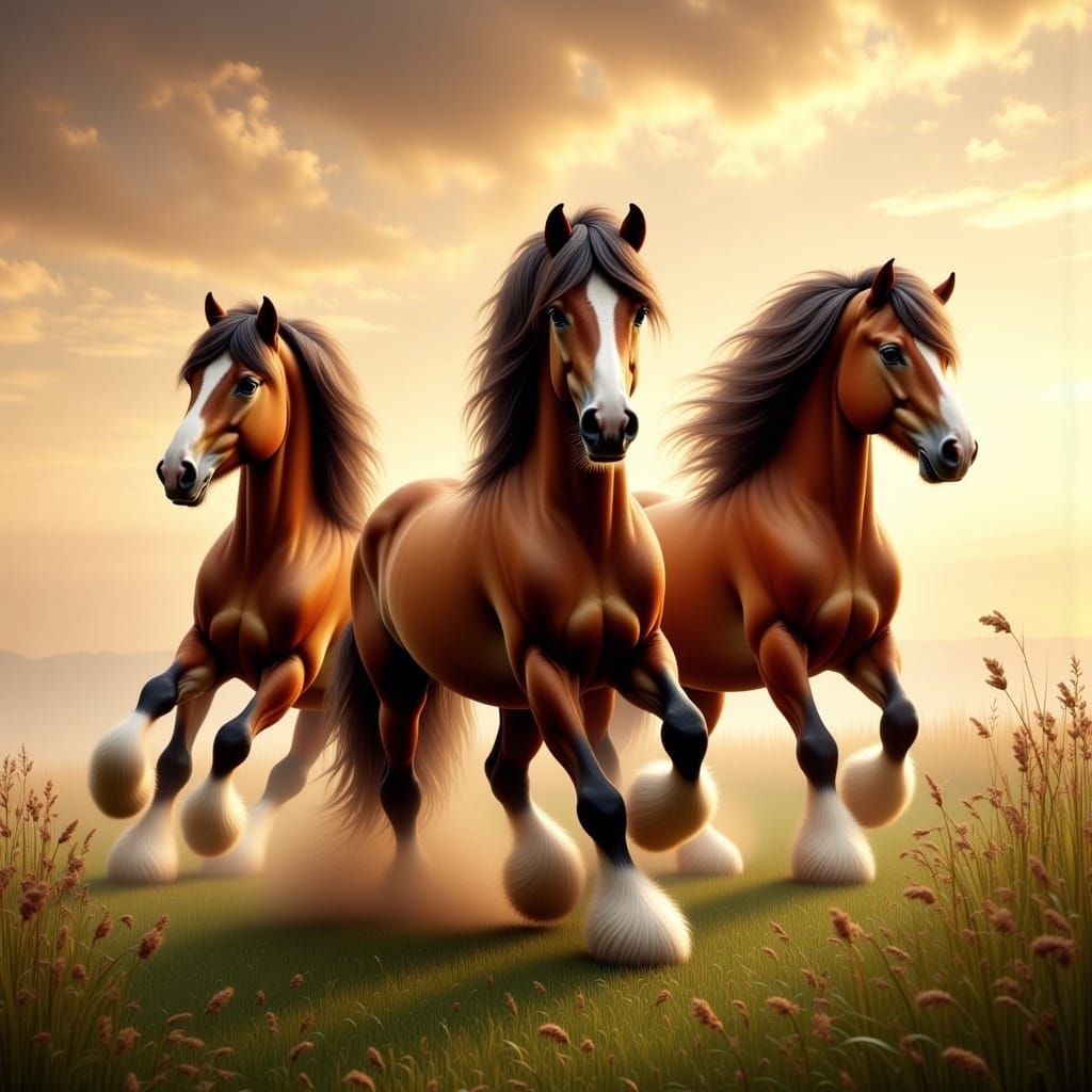3 wild horses galloping off. dust rising, natural colours,8k Resolution, Matte Painting <lora:Trio of Horses:1.0> 