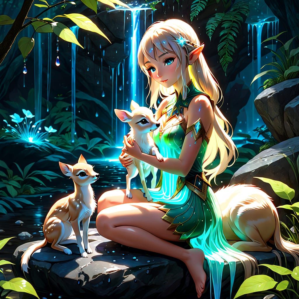 The forest elve with her fawns