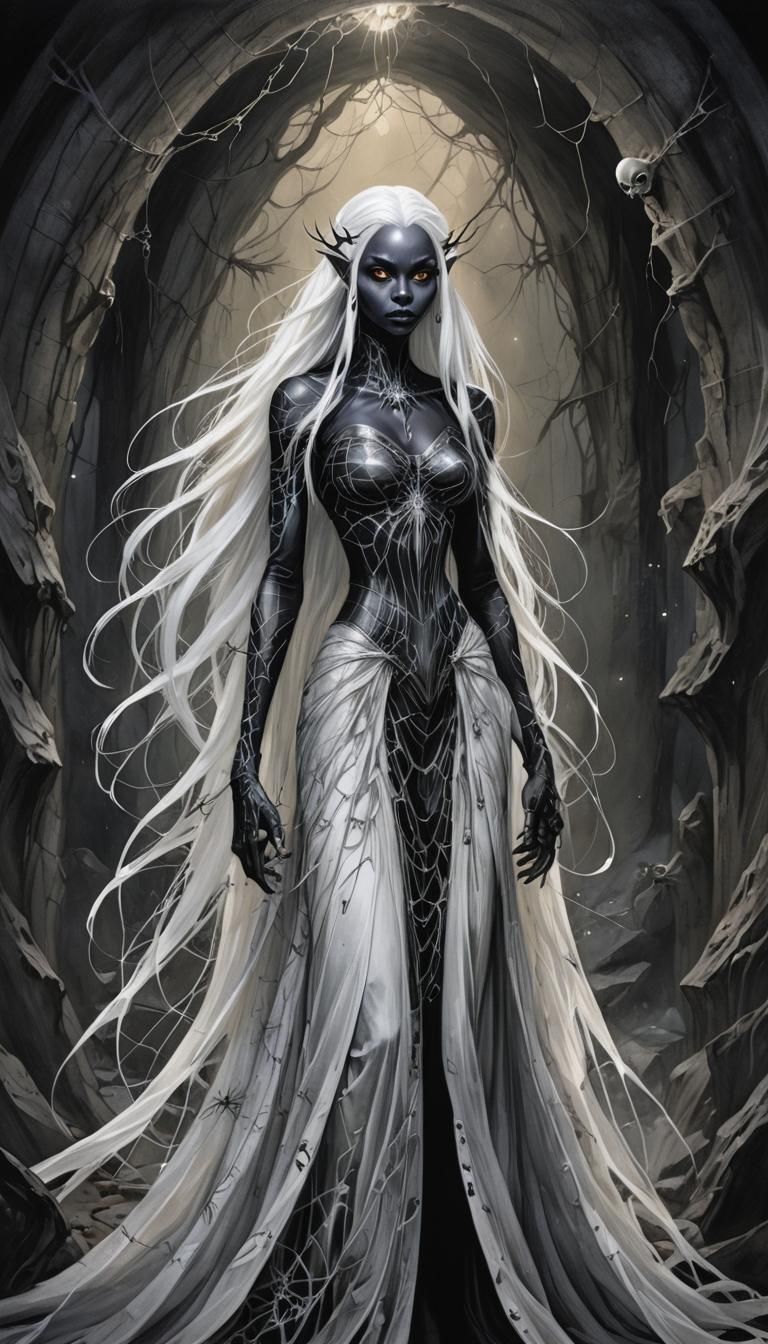 Priestess of Lloth in spidersilk gown. - AI Generated Artwork ...