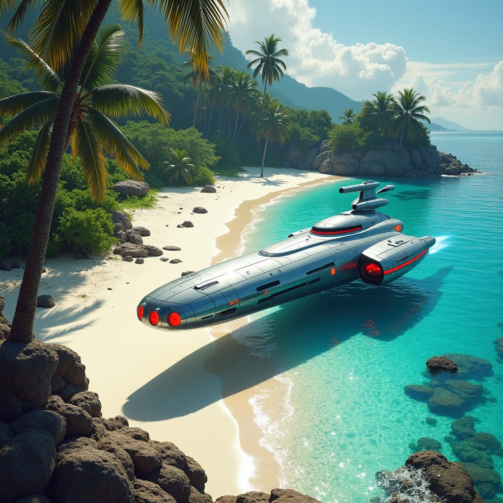 starship landing on a tropical island
 
