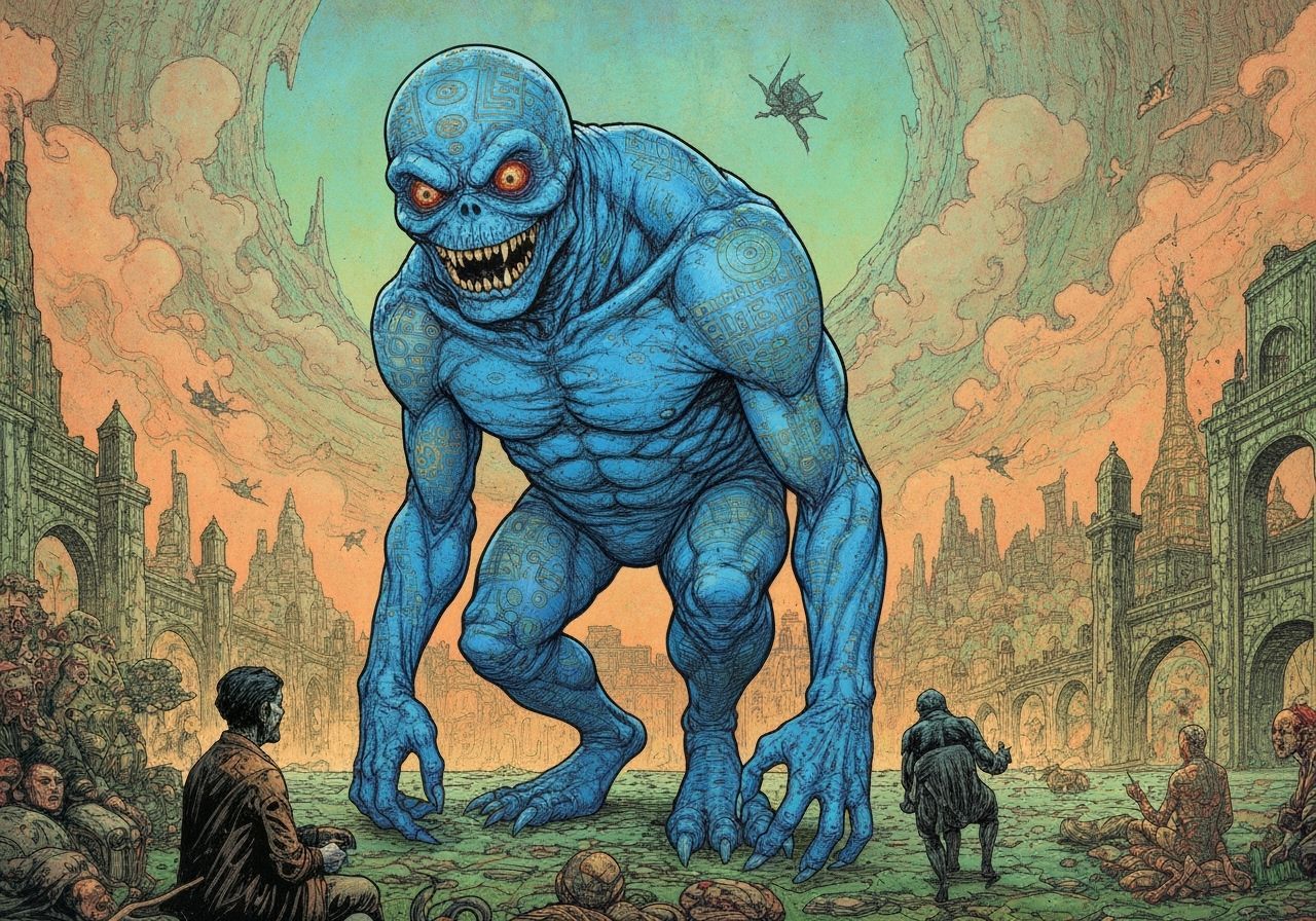 Blue Meanie in Beksinski Style with Bio-Organic and Gothic E...