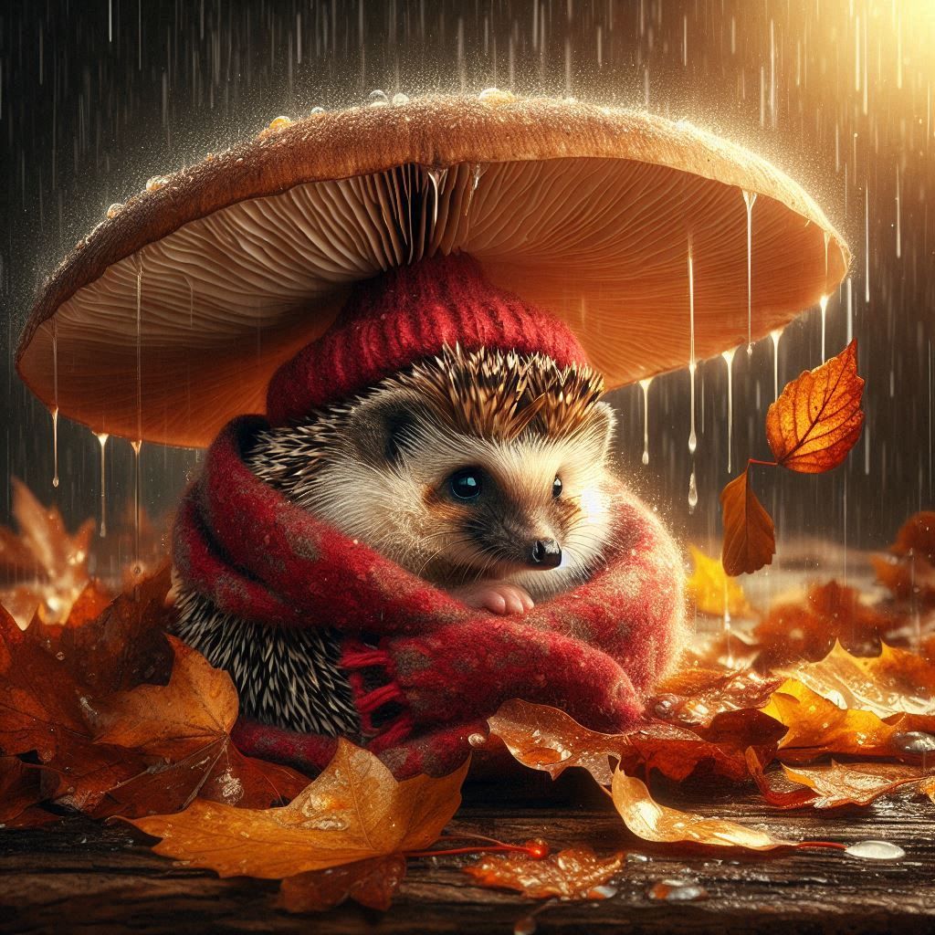 Curled in Comfort: A Hedgehog’s Sheltered Rainy Day