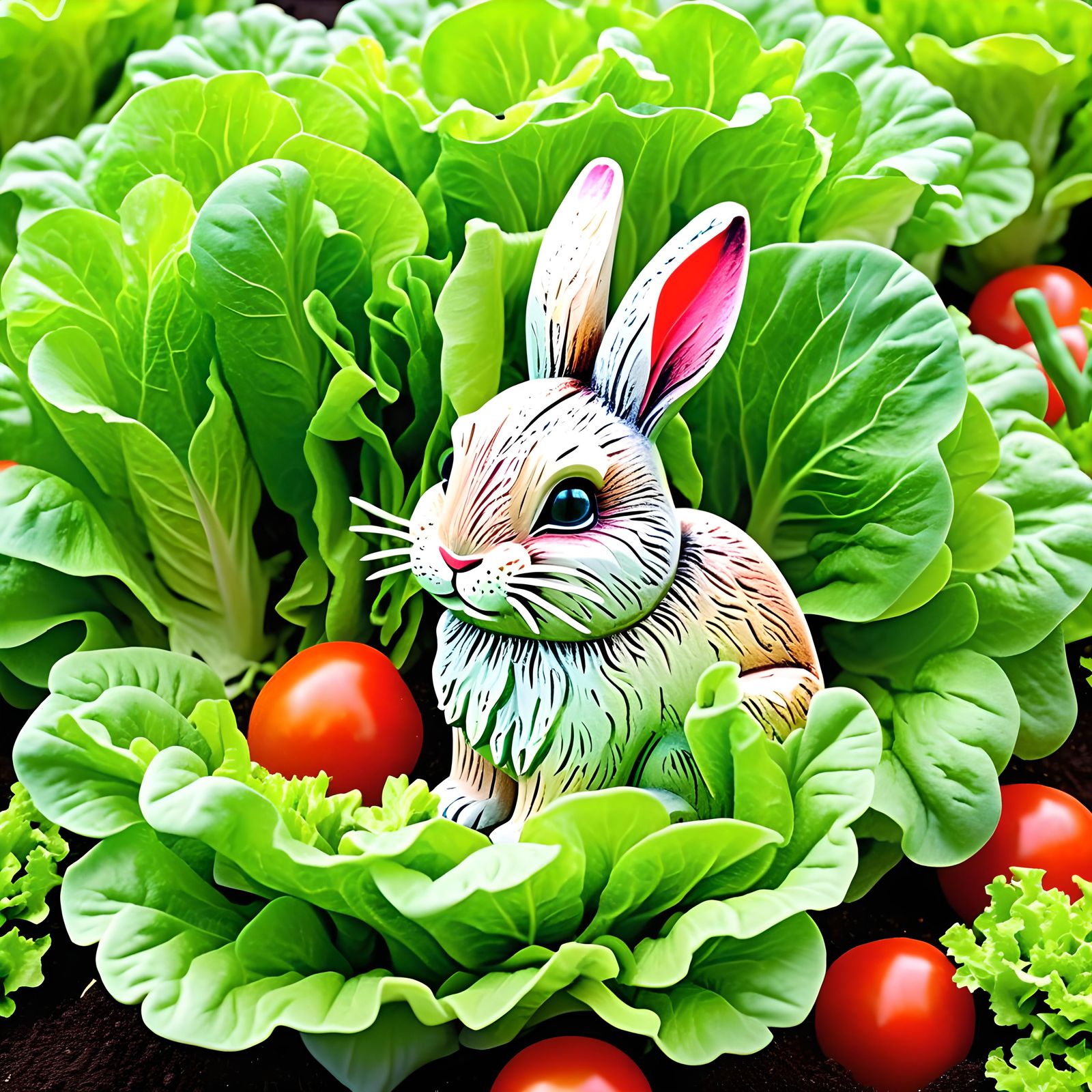 Whimsical Bunny Rabbit in Vegetable Garden