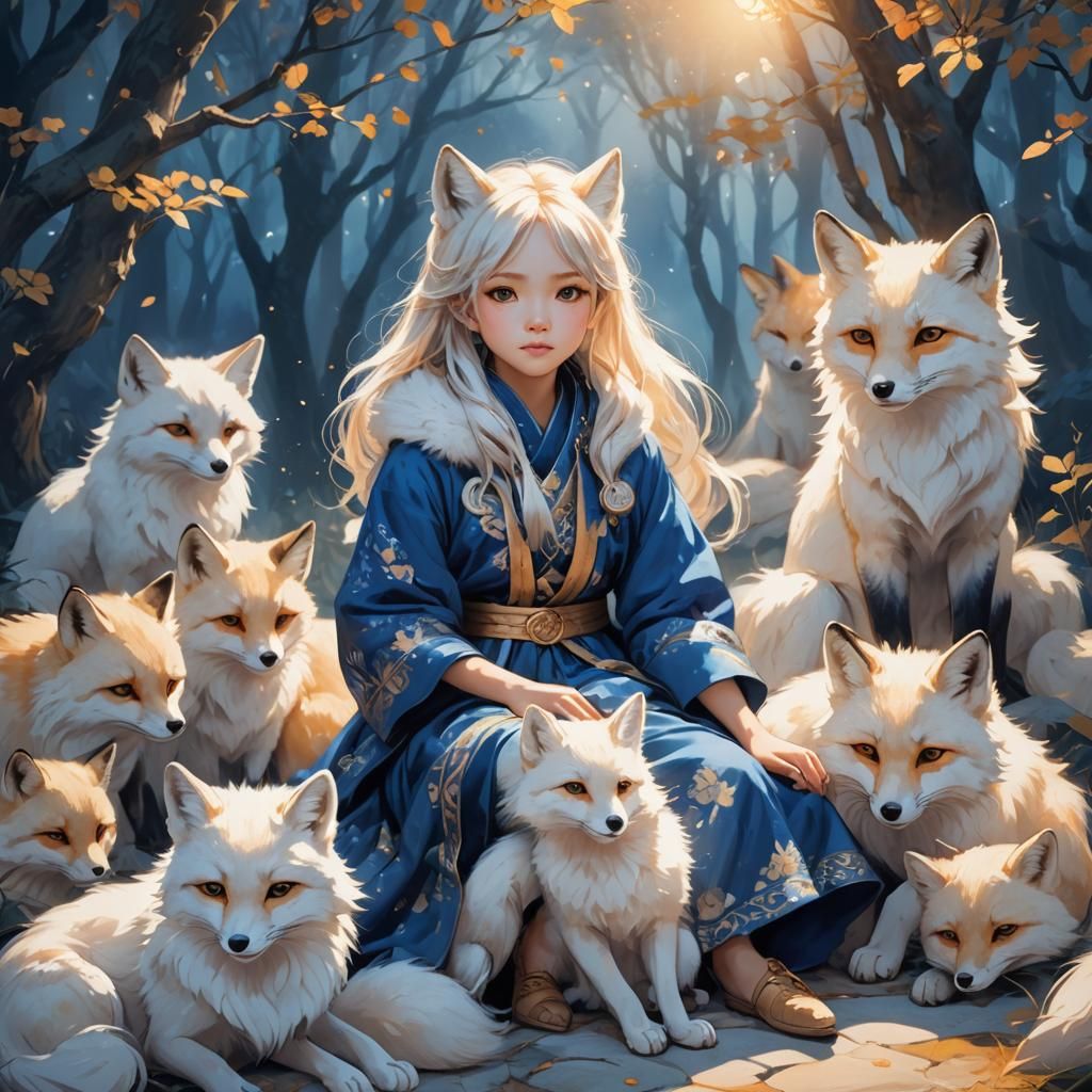 Anime Girl on Fox: Ethereal Fantasy Art