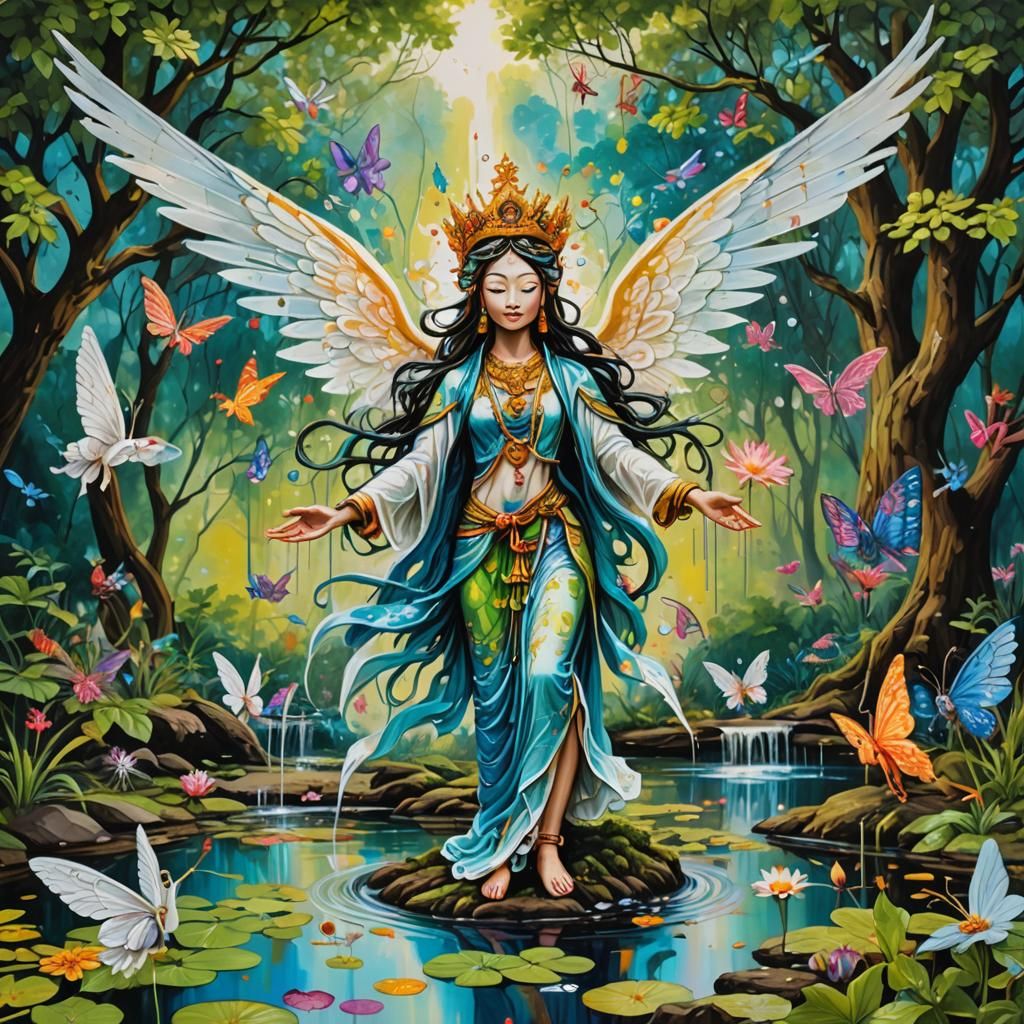 Very Detailed Fairies with wings in the air. Pixies on the g...