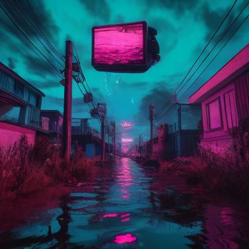 <lora:Sunken Suburb SD15:0.7>
Vaporwave Dreamscape: Submerged  Liminal Suburb 