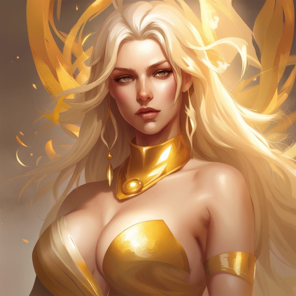 goddess , h cup , bikini , golden themed , white skin color ...