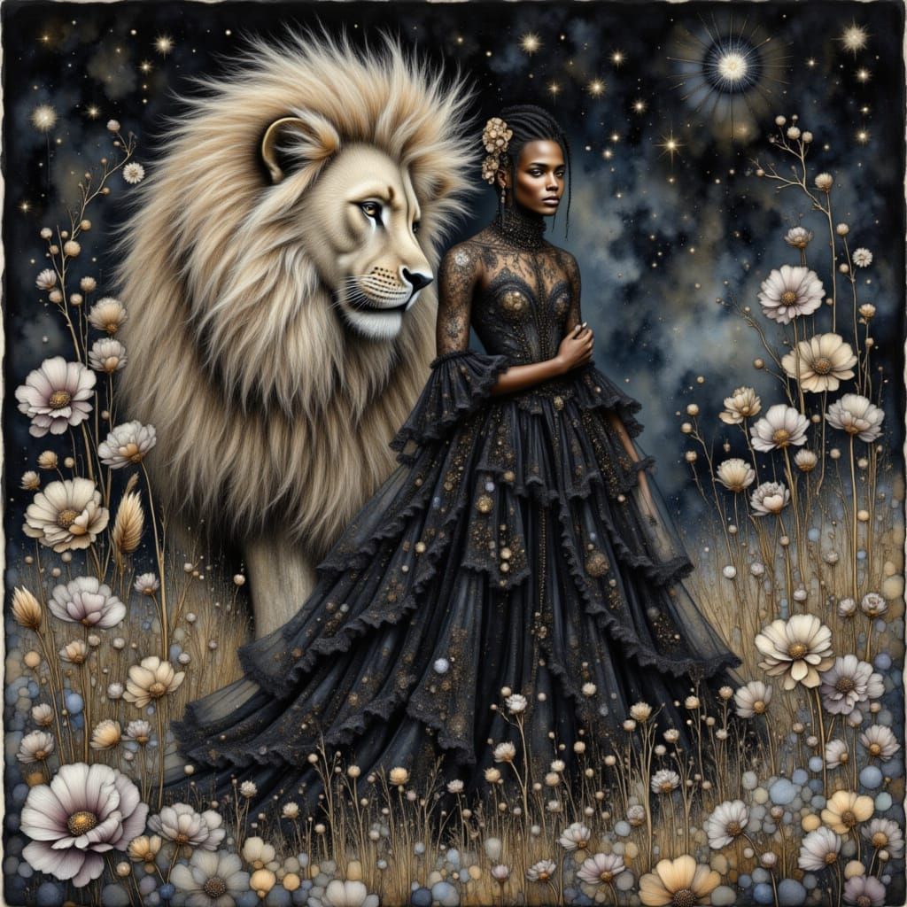 <lora:Shadow whimsy:1.0> <lora:Crinkled Metallics:1.0> <lora:Animal Intensity:1.0> <lora:Dress Intensity:1.0> Watercolor dynamic drawing fan...