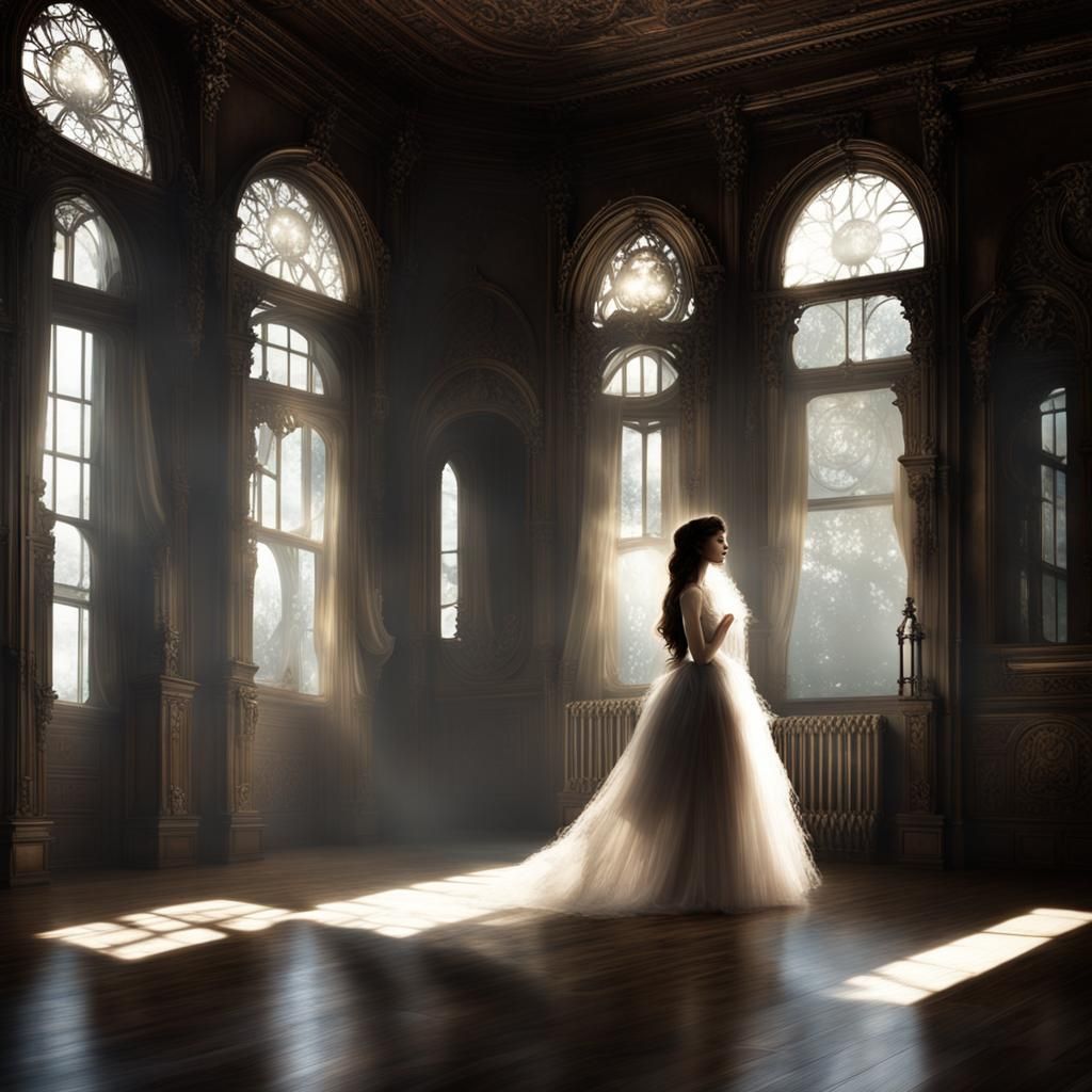 Victorian Room with Glowing Spirit Reflection