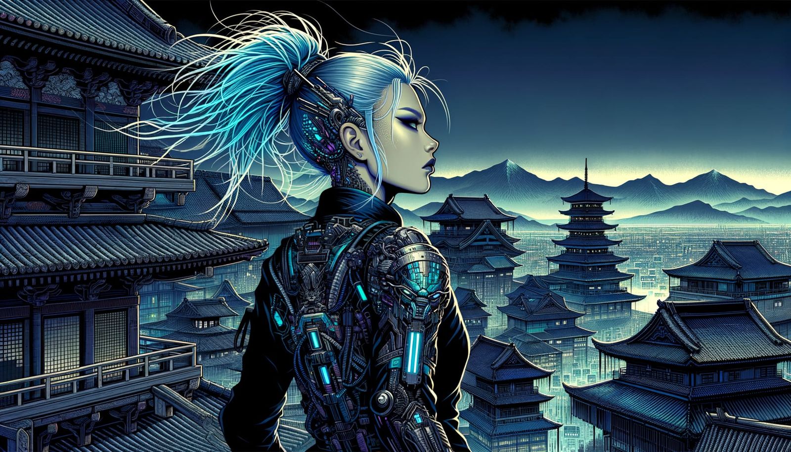 Cyberpunk Goddess in Dystopian Tokyo