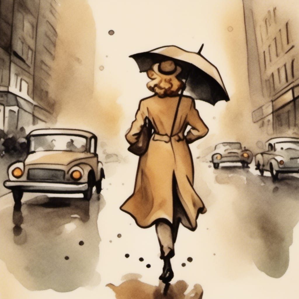 A picture of <lora:Mommy Bear> walking down a rainy New York...