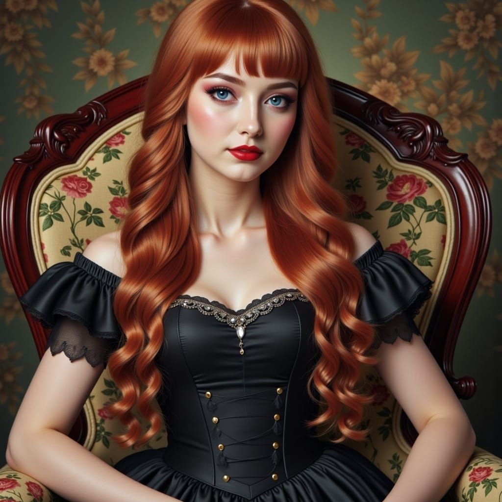 Donna rossa in pizzo nero.