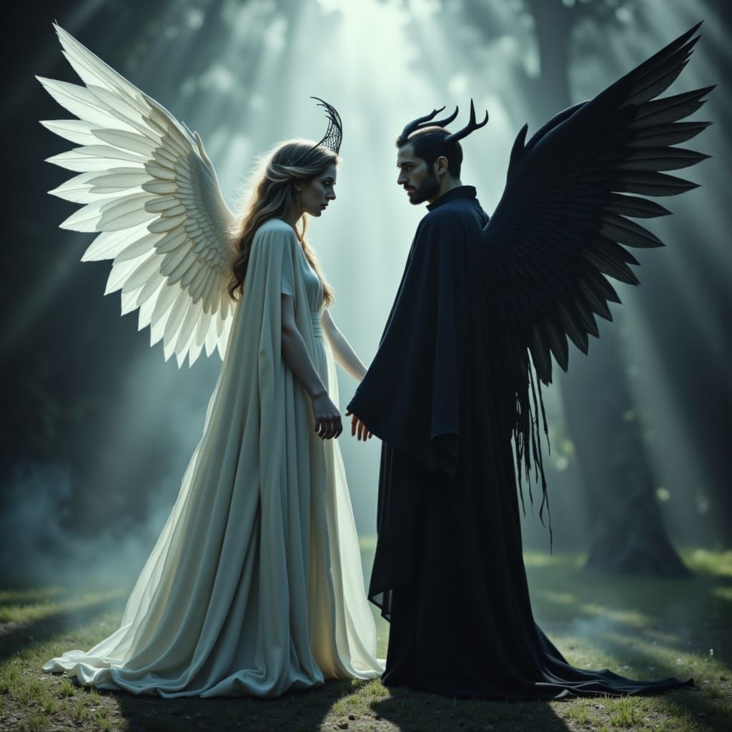 <lora:Fantasm:1.0> Angel and Devil  pair